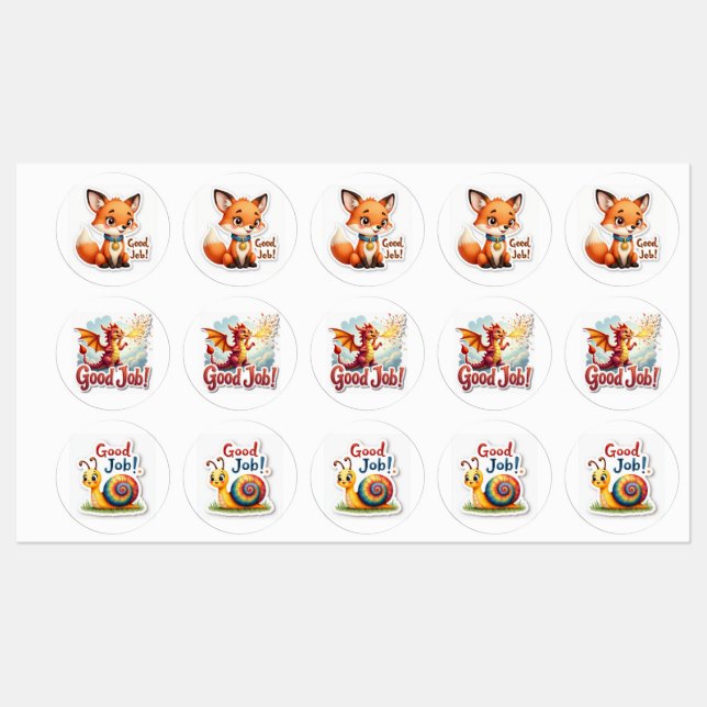 Good Job! Fox, Dragon & Snail Stickers Etiketten (Blatt)