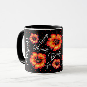 Good Life Values Scarlet Blume & Punkte auf schwar Tasse
