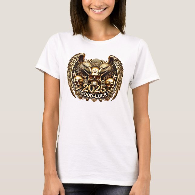 Good Luck 2025 Doppeladler Totenkopf Gold T-Shirt (Vorderseite)