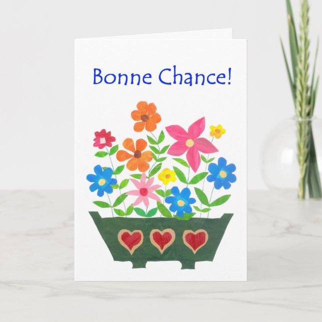 Good Luck Card, French Greeting - Flower Power Karte (Vorderseite)