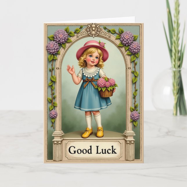 Good Luck Girl Waving Card Karte (Vorderseite)