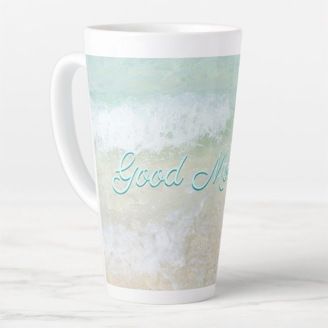 Good Morning Beach Surf Ocean Sprichwort Milchtasse (Linke Ecke)