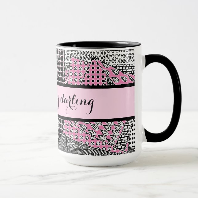 Good Morning Darling Pink Black Gray Ringer 15oz Tasse (Rechts)