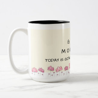 Good morning floral mug - pink flower - motivation zweifarbige tasse