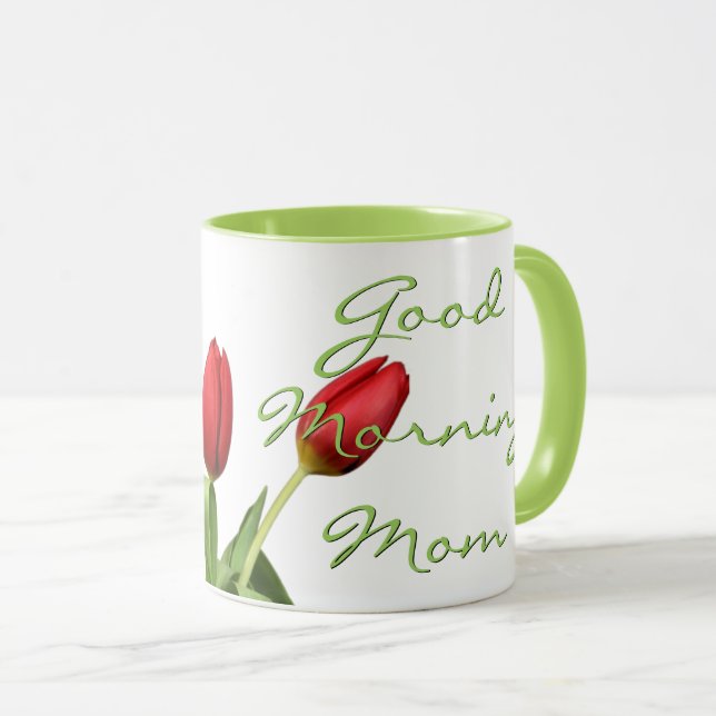 Good Morning Mom Red Tulip Flowers Tasse (VorderseiteRechts)