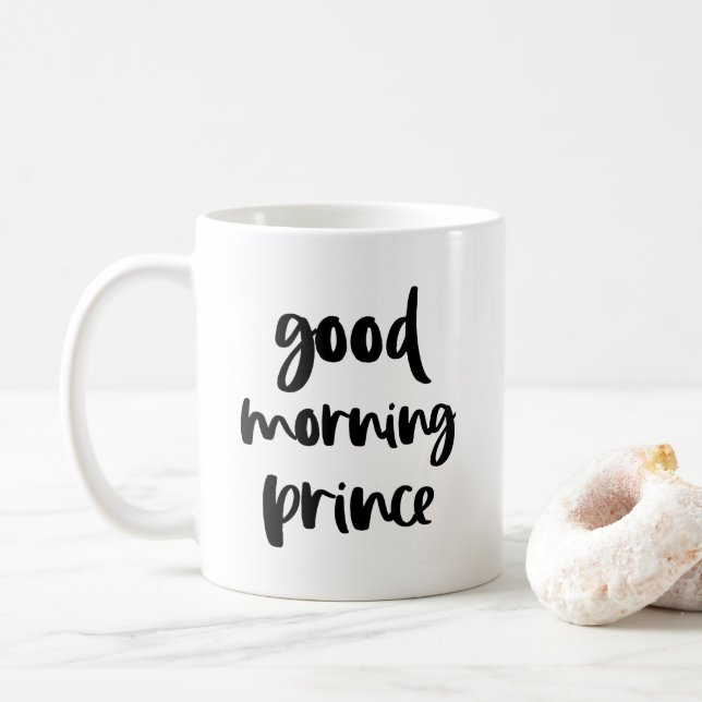 Good Morning Prince Black Modern Typografy Tasse (Mit Donut)