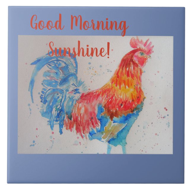 Good Morning Sunshine Blue Red Rooster Tile Fliese (Vorderseite)