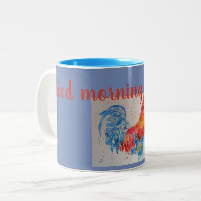 Good Morning Sunshine Blue Tasse Roter Hahn (Vorderseite Links)