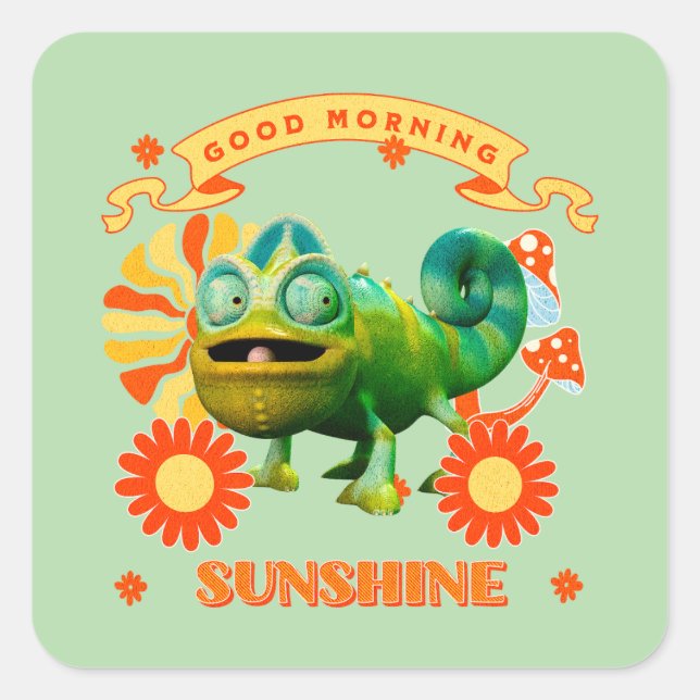 Good Morning Sunshine Funny Chameleon Quadratischer Aufkleber (Vorderseite)