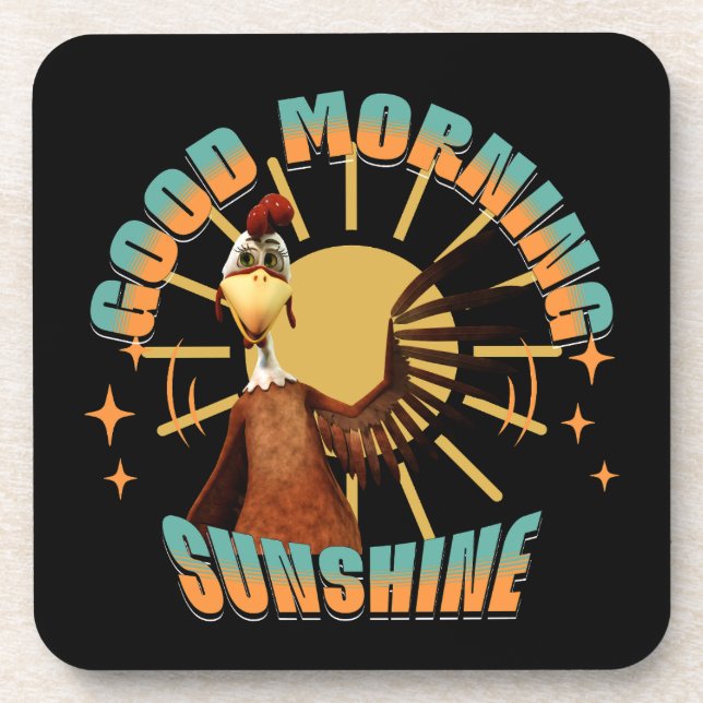 Good Morning Sunshine Funny Rooster Getränkeuntersetzer (Vorderseite)
