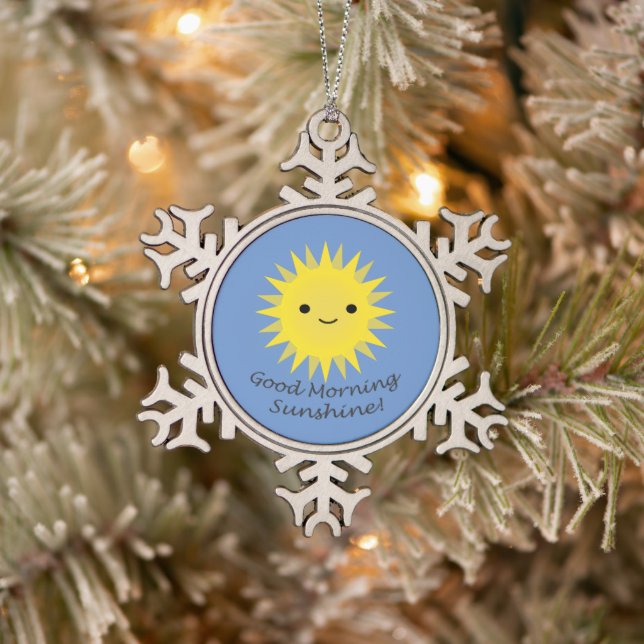 Good Morning Sunshine Niedlich Kawaii Sun Schneeflocken Zinn-Ornament (Baum)