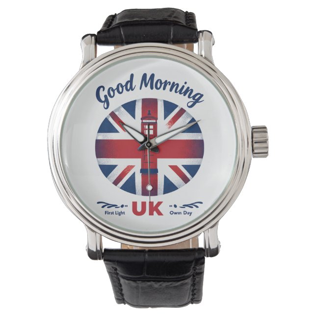 Good Morning UK - Union Jack & London Phone Box Armbanduhr (Vorderseite)