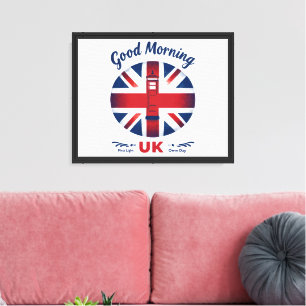 Good Morning UK - Union Jack & London Phone Box Leinwanddruck