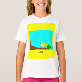 Good Morning Yellow Bird Girls White Basic T Shirt