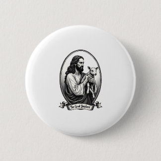 Good Shepherd Jesus Vintage Engraving Faith Shirt  Button