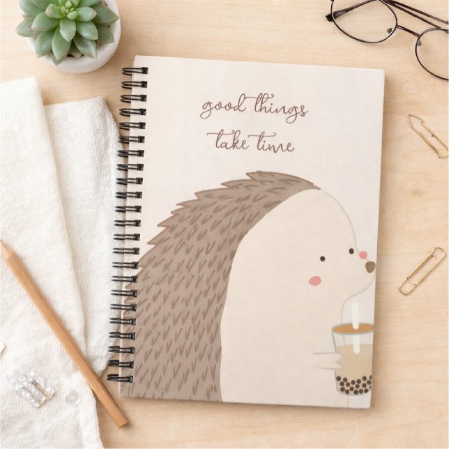 Good Things Take Time–Cute Hedgehog Inspirational Notizblock (Von Creator hochgeladen)