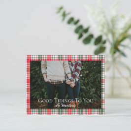Good tidings Newlywings Kariertes Weihnachts-Foto Feiertagspostkarte