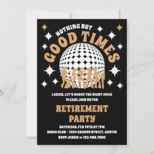 Good Times Groovy Black and Gold Retirement Party Einladung