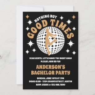 Good Times Groovy Black & Gold Bachelor Party Einladung