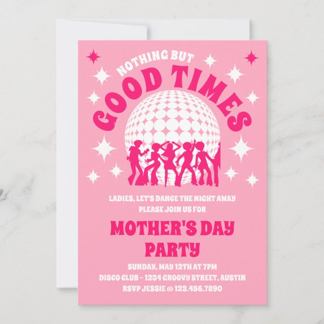 Good Times Groovy Pink Mother Day Party Einladung (Vorderseite)