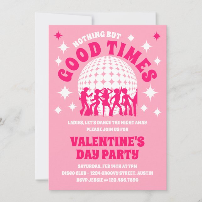 Good Times Groovy Pink Valentine's Day Party Einladung (Vorderseite)