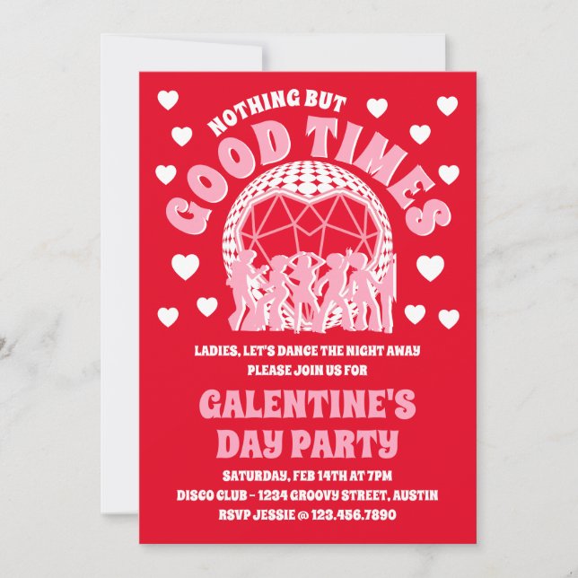 Good Times Groovy Red Valentine's Galentine Day Einladung (Vorderseite)