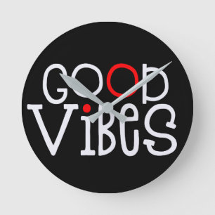 Good Vibes Bold Red White Typografy Black Runde Wanduhr