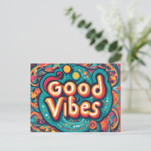 Good Vibes Bright farbenfrohe Hippie Caption Postkarte