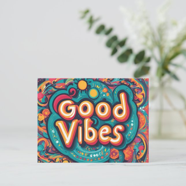 Good Vibes Bright farbenfrohe Hippie Caption Postkarte (Stehend Vorderseite)
