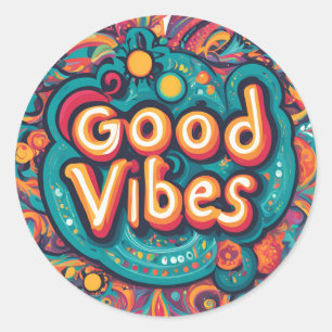 Good Vibes Colorful Groovy Hippie Retro Runder Aufkleber