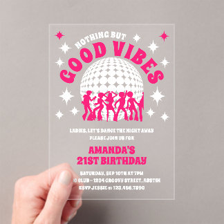 Good Vibes Groovy Pink Geburtstagsparty Einladung
