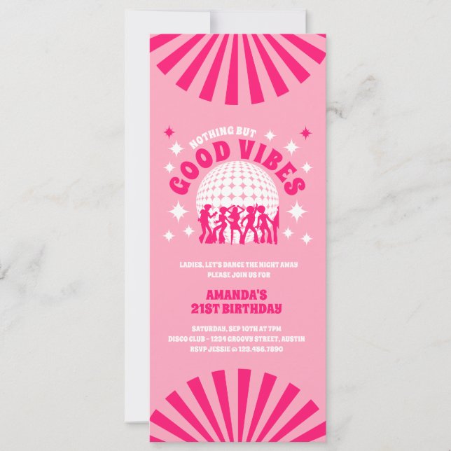 Good Vibes Groovy Pink Geburtstagsparty Einladung (Vorderseite)