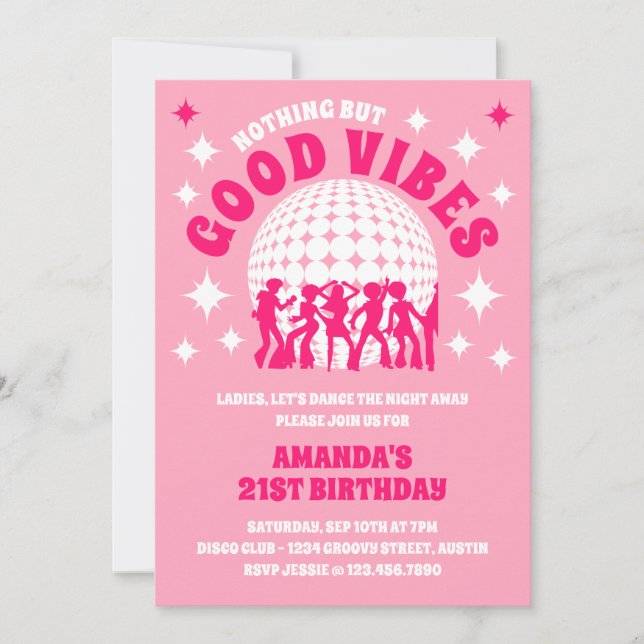 Good Vibes Groovy Pink Geburtstagsparty Einladung (Vorderseite)