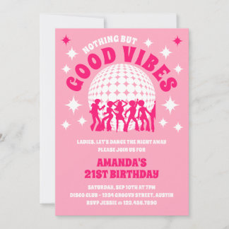 Good Vibes Groovy Pink Geburtstagsparty Einladung