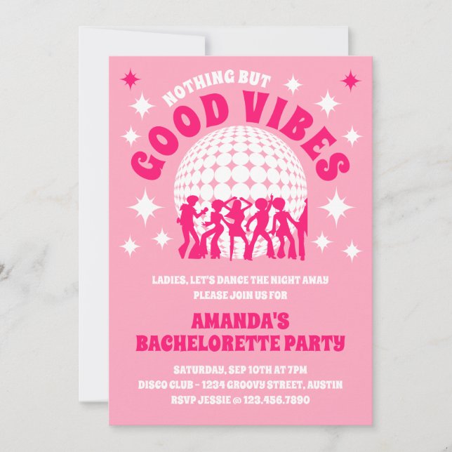 Good Vibes Groovy Pink Junggeselinnen-Abschied Einladung (Vorderseite)