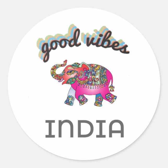 Good Vibes India Elephant Runder Aufkleber (Vorderseite)