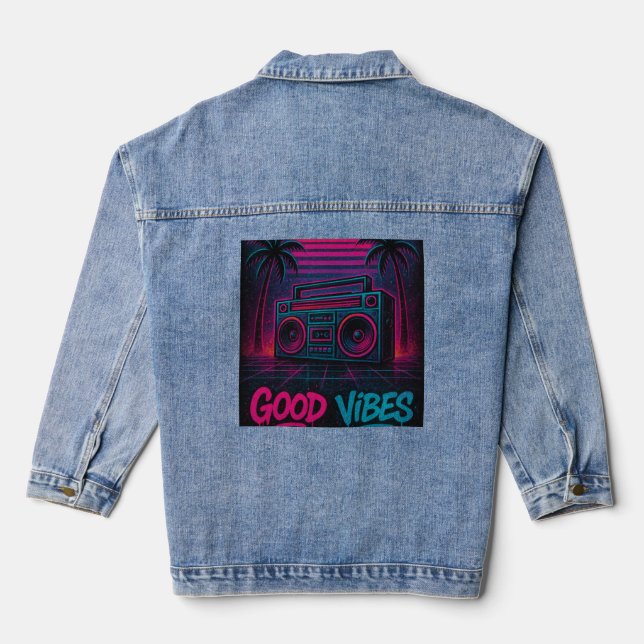 Good Vibes Neon Synthwave Graffiti Mural Jeansjacke (Rückseite)
