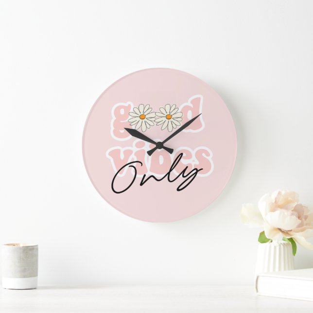 Good Vibes nur 70er Hippie Slogan Große Wanduhr (Zuhause)