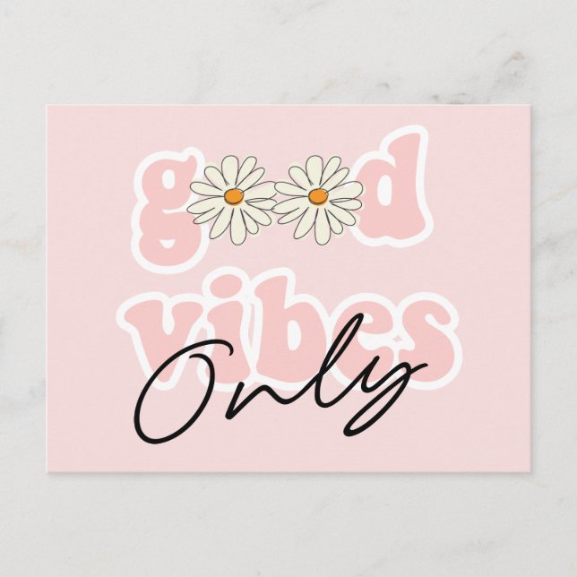 Good Vibes nur 70er Hippie Slogan Postkarte (Vorderseite)