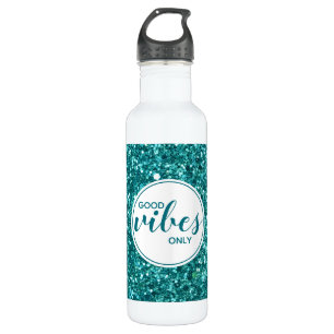 Good Vibes nur Zitat Typografie Türkis Blende Edelstahlflasche