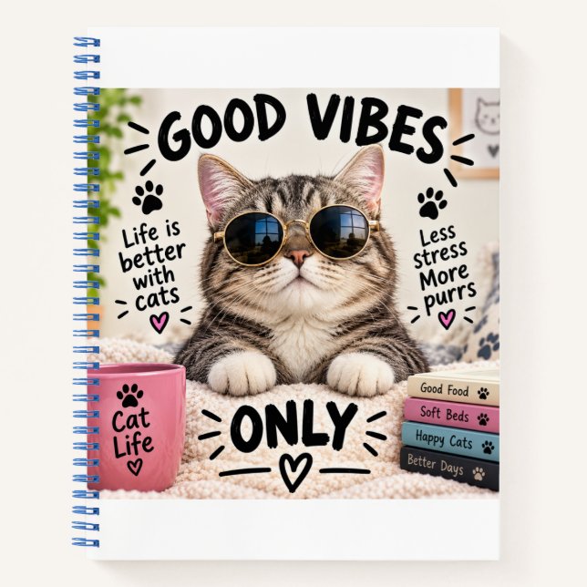 Good Vibes Only Cute Cat Notebook Notizbuch (Vorderseite)
