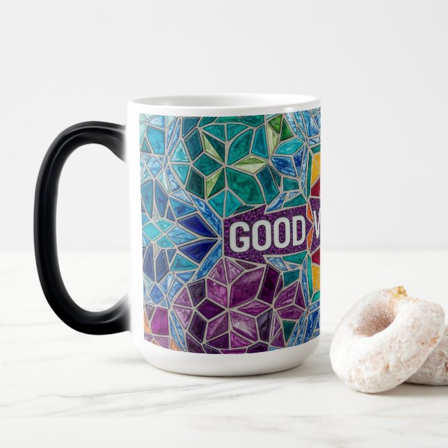 Good Vibes Only modern mosaic pattern ceramic mug Verwandlungstasse (Mit Donut)