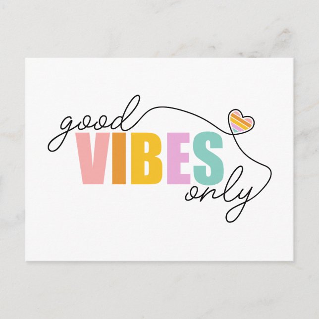Good Vibes Only Rainbow Heart Postkarte (Vorderseite)