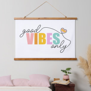 Good Vibes Only Rainbow Heart Wandteppich Mit Holzrahmen