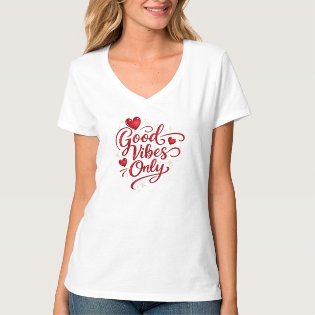 Good Vibes Only Red Heart Lettering Positive  T-Shirt (Vorderseite)
