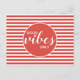 Good Vibes Only Red & White Typografy Quote Postkarte