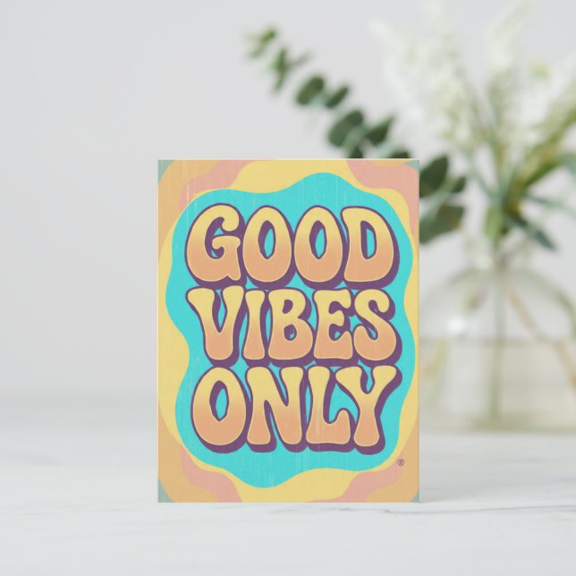 Good vibes only retro groovy style postkarte (Stehend Vorderseite)