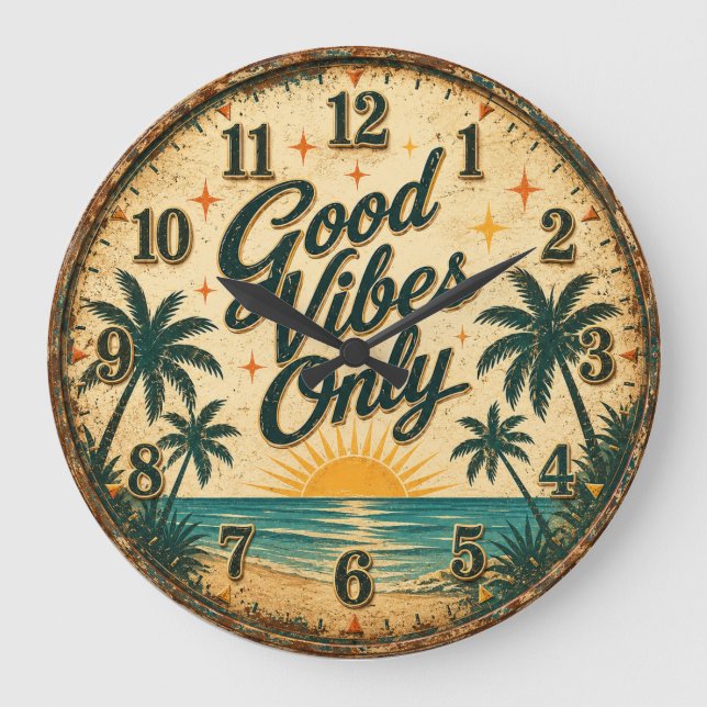 Good Vibes Only Tropical Beach  Große Wanduhr (Vorderseite)