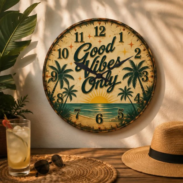 Good Vibes Only Tropical Beach  Große Wanduhr (Von Creator hochgeladen)