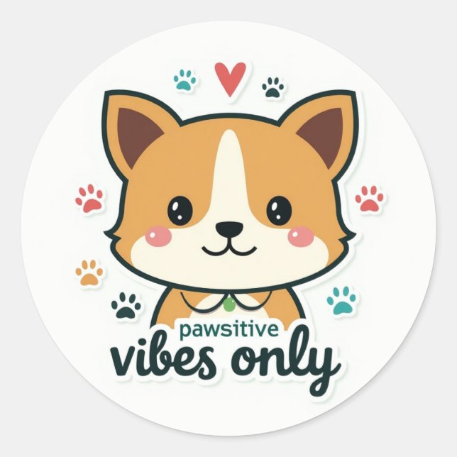 Good Vibes Paw Runder Aufkleber (Vorderseite)